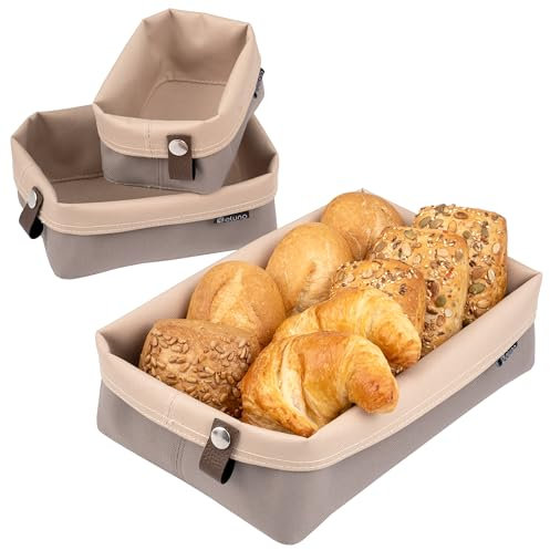 eluno Brotkörbe 3er-Set aus schmutzabweisender, waschbarer Kunstfaser, zweifarbige Aufbewahrungskörbe für Brot, Obst oder Badezimmerartikel, praktische Aufbewahrungslösung für jeden Raum (taupe)
