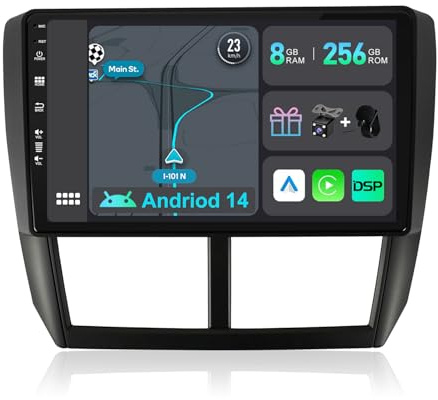 YUNTX [8GB+256GB] Android 14 Autoradio per Subaru Forester/Impreza (2007-2012)-[Incorporato Carplay/Android Auto/DSP/GPS]-9 Pollice IPS 2.5D Touch Screen-CAM+MIC-DAB/AHD Camera/Bluetooth 5.0