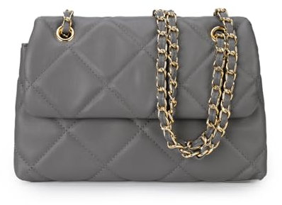 Gladdon Handy Umhängetasche Damen Gesteppte Handtasche Crossbody Taschen Vegan Leder Schultertasche mit Kartenschlitz Verstellbar Abnehmbar Schultergurt,Grau