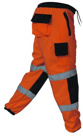 Dolce Vari Herren-Arbeitshose, 100 % Polyester, hohe Sichtbarkeit, Jogginghose, Sicherheitshose, mehrere Taschen, superweich, hohe Sichtbarkeit, Cargo-Sicherheitshose, Arbeitskleidung, orange navy, 41