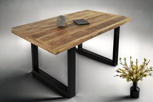 SAM Esstisch Rio 160x85 cm Mangoholz Natur gerade Kanten U schwarz | Esszimmertisch, naturfarben massiv, Metallgestell
