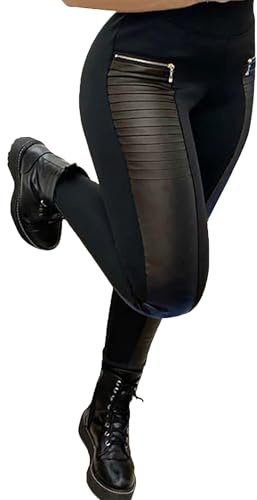 DAOAO Faux Leather Leggings for Women Pleather Pant Elastic Mid Waisted Stretchy Zip Tights Brown XL