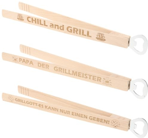 3er Set Grillzangen aus Buchenholz mit Lasergravur|Lustige Sprüche|Grill Zubehör für Holzkohlegrill Gasgrill|Grillbesteck|Geschenke für Männer Papa Ehemann Opa|Grillgeschenk (3er Grillzangenset 2)