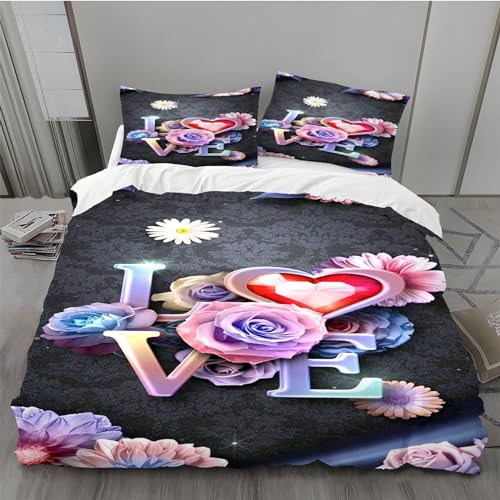 BAIL Housse de Couette 240 x 260 Fleurs Blanches Housse Couette Très Doux Parure de Lit Adulte en Microfibr 2 Taies d'oreiller 65 x 65 cm Convient pour Chambre