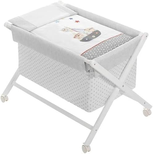 Danielstore Minicuna Plegable | 90x55x72 cm, Madera lacada, colchón Incluido | Ruedas con Freno, Textil algodón, fácil Montaje | Confort y Seguridad para bebé (Pirata)