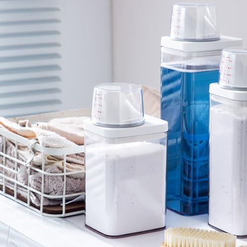Récipient de rangement en plastique avec tasse à mesurer, étanche à la poussière, pour , linge, poudre à laver, pour buanderie (1900 ml)