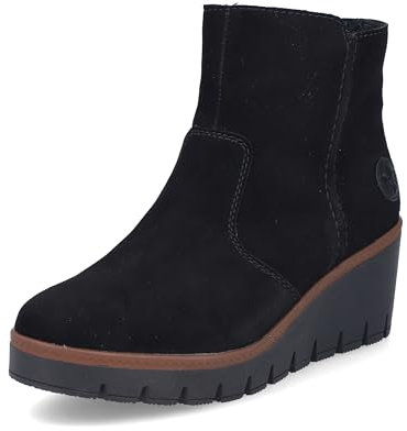 Rieker Damen Keilstiefeletten Y5065, Frauen Stiefeletten, lose Einlage,Keilabsatz,Wedge Heel,gefüttert,Winter,Boots,schwarz (00),40 EU / 6.5 UK