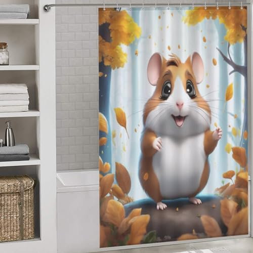 PAZZK Cute MausDuschvorhang, Shower Curtains Mit 12 Duschvorhanghaken, Polyester Duschvorhänge, Badewannenvorhang Maschinenwaschbar, Schnell Trocknend 60x72Inch（152x183cm）