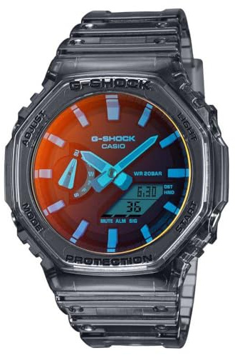 Casio G-shock beach time lapse (45,4 mm) quadrante blu rosso/cinturino in resina grigia GA-2100TLS-8AER