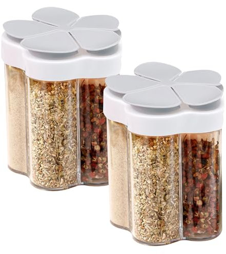 Gotetiso 2 Pièces Pots à Epices 5 en 1 en Plastique Transparent Bocaux à épices Assaisonnement Box Set Pots à épices de Voyage Boite Epices Bouteilles Transparentes Sel Spice Jar Cuisine Camping