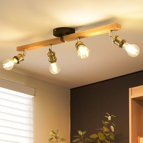 ANWIO Kitchen Lights Ceiling,4 Way Ceiling Lights Fitting,Bedroom Light Ceilings with E27,Adjustable Spotlight Bar Lighting,Living Room Lounge Light Ceilings Fittings (NO Bulbs)