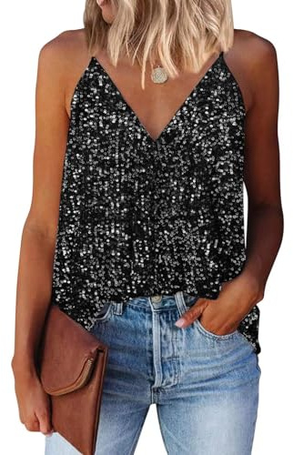 AirMood Damen Sexy Pailletten Oberteil Glitzer Tops Festival Party Outfit | Hochwertige und Weiche Innenbeschichtung, lockere Passform, geeignet für Las Vegas, Disko, Party, Festival