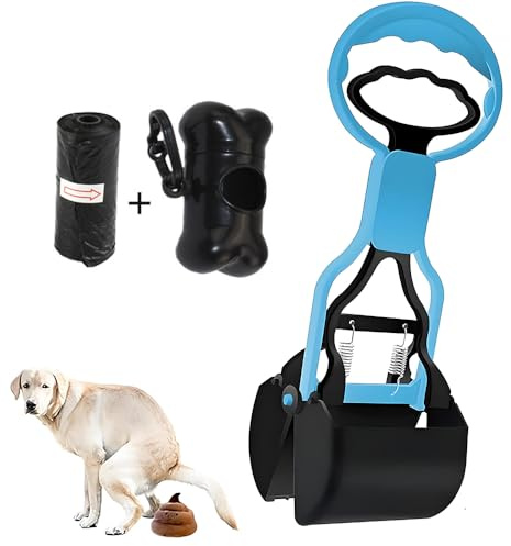 katmerio Tragbare Hundekotgreifer, Kotgreifer Hunde, 28 cm Hund Pooper Scooper mit Abfallbeutel Spender, Faltbarer Hundekotschaufel für Rasen im Freien Gras und Kies