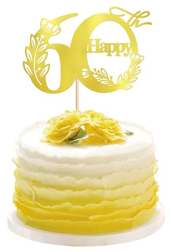 Blumomon 1Pcs 60th Happy Birthday Cake Topper Happy 60 Cake Topper Cheers to 60 Cake Decoration 60th Birthday Party Decoration 60th Anniversary Cake Decoration（Gold）