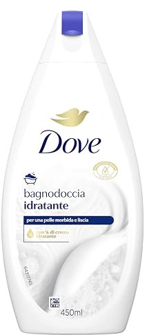 Dove Bagnodoccia Idratante, Formula con Idratante Dermo-Naturale, con 1/4 di Crema Idratante, Dermatologicamente Testato, Bagnoschiuma Uomo e Donna, 100% Bottiglia Riciclata* 6 Pezzi x 450 ml