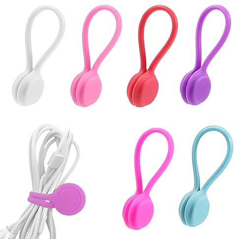 MEXRUMI 6Pezzo Fascette Magnetiche，Avvolgitore Magnetico，Proteggi Cavi，Avvolgicavo In Silicone，Raccogli Fili，Gancio Cuffie，Fascette Magnetiche，Cable Clips，Per Cavi Dati Auricolari，Gestione Dei Cavi（6