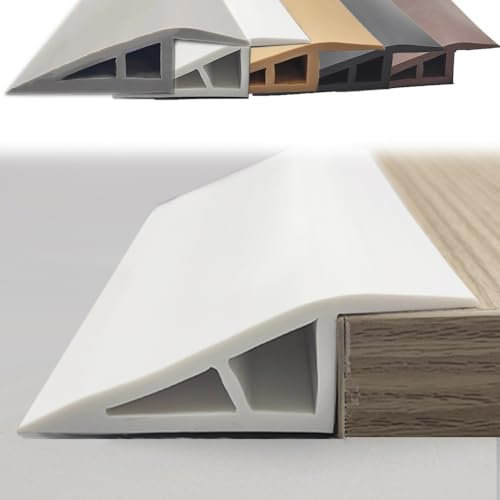 HAEKEBC Rutschfester ÜBergangsprofil Fußböden Abdeckleisten Abschlussprofil 1m 2m 3 Vinyl-Kantenleiste, Laminat Unebene Böden Abdeckung Schwellenübergang(White,2m-6.5ft)