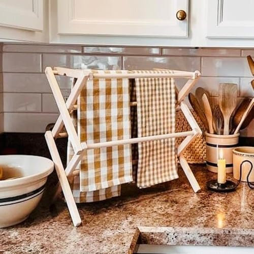 KUANGGE Basics Laundry RackSmall Drying Rack Counter Top Table, Tea Towel Wood Laundry Rack, Collapsible Folding Stand, Kitchen Décor, Dry Candles, Pasta, Baby Clothes
