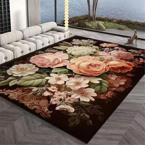 RUGMRZ Teppich Mädchen Jugendzimmer Teppiche Fürs Kinderzimmer Rosa floral grünes Blatt Design rechteckig langlebig rutschfest Balkon Deko 200X300CM