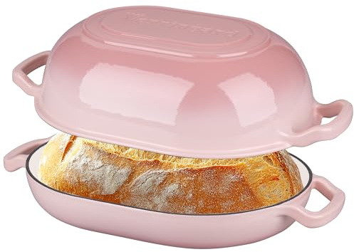 VORRINGARD Enameled Cast Iron Sourdough Bread Oven, Loaf cast Iron Bread pan for Homemade Bread Baking pan with lid, 7QT, Pink
