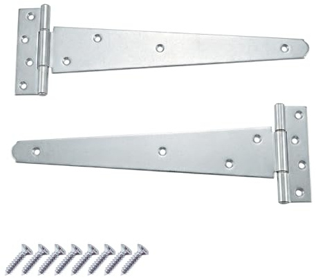 Keypak 2 Pack 350mm Outdoor T-Hinges Zinc Plated with Rustproof Coating | 14” Metal Tee Hinges Ideal for Large Wooden Gates, Barn, Garage & Shed Doors