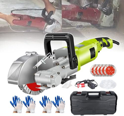 forplubossmmp Electric Wall Chaser Concrete Cutter, 7500r/min Concrete Groove Slotting Machine, Wall Chaser with 5 Saw Blades for Brick Marble Concrete, Cutting Width 1.3in and Depth 1.45in,green