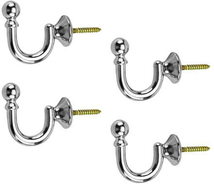VINSPIRE Tie Back Hooks for Curtains,4 Pack U-Shaped Heavy Duty Metal Curtain Tieback Hooks,Ball End Holders,Curtain Tie Backs,Screw-in Hooks for Drapes,Coats,Clothes,Silver Tieback