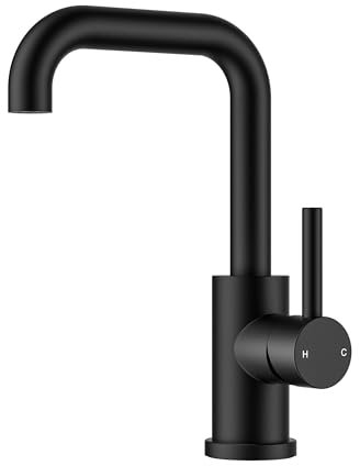 FORIOUS Rubinetto Bagno/Cucina Girevole 360°, Miscelatore Nero Acqua Calda/Fredda con Altezza 9,84'', Miscelatore in Acciaio Inossidabile, Installazione Facile per Bagno, Lavandino, Piccola Cucina