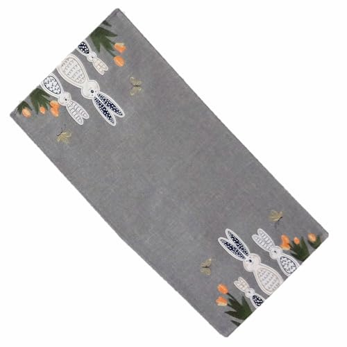 texpot Tischläufer 40 x 85 cm mit Stickerei Osterhasen grau BlumenOstern Frühling