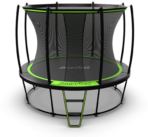JumpFlex Hero Round Outdoor Backyard Trampoline with Net Safety Enclosure and Ladder, 10ft
