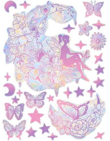 Flomiara 2 Piece Anti-Collision Window Stickers – PVC Self-Adhesive Purple Fairy Prism Suncatchers, Anti-Bird Design for Rainbow Decor & Glass Hit Prevention