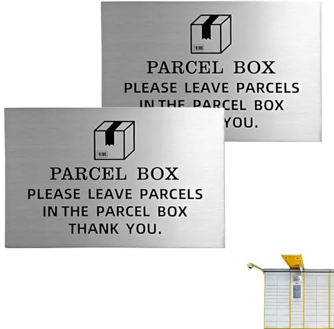 2 Pack Parcel Box Signs, Please Leave Parcels Here Delivery Notice | Self-Adhesive Parcel Box Sticker, 15x10cm, Waterproof Metal Look for Front Door Porch