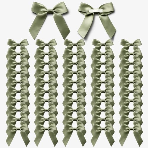 MORSUNBELA Schleifen Deko Selbstklebend Geschenkschleifen Moosgrün | 50 selbstklebende Geschenkschleifen,elegante Deko für Hochzeit,Weihnachten,Valentinstag,Karten und Geschenkverpackungen