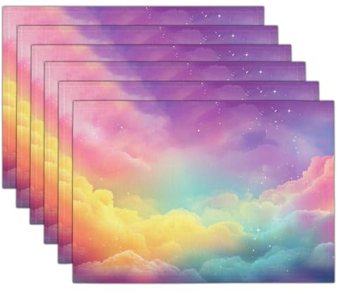 Juego De 2 Manteles Individuales De Mar De Nubes Arcoíris, Cielo Estrellado De Ensueño, Manteles Individuales Lavables Antideslizantes Violeta para Cocina Mesa Decoración Interior Vacaciones