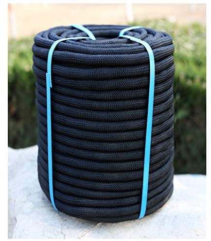 WOTZOV Kletterseil Schwarz 10mm/12mm/14mm/16mm Feuerfestes Nylonseil, Outdoor-Kletterseil Abenteuer-Abseilseil, Hochfestes lebensrettendes statisches Seil, Abenteuerseil Camping,14mm 80m