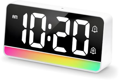 ALANAS Large Digital Alarm Clock for Bedrooms, Dynamic Color Changing Mood Light & Dual Alarms, Snooze, Adjustable Volume & Brightness, USB Charger, Loud Alarm for Heavy Sleepers, Adults, Kids, Teens