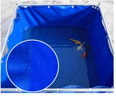 Large Portable Above Ground Pool, Foldable PVC Koi Fish Pond Water Tank, Durable Outdoor Garden Aquatic Breeding Pool, Thickened Blue 5x4x0.9m for Backyard Use