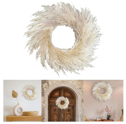 Natürlicher Pampas Gras Kranz, Handgefertigt Pampasgras-Kranz, Boho Wanddekoration für Vordertür, Wohnzimmer und Eingang, Bauernhaus-Stil, Moderne Weihnachtsdekoration