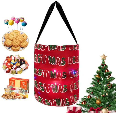 Sacchetto LED per caramelle o dolcetti, sacchetti luminosi per caramelle o dolcetti, sacchetti di Natale riutilizzabili con luce LED per festa di Natale, secchio multiuso riutilizzabile, borse da