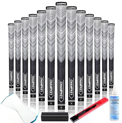 CHAMPKEY Advanced Hybrid Golf Grips 13 Pack with Full Repair Kits - All Weather Performance Golf Club Grips - High Traction and Control Half Corded Golf Grips