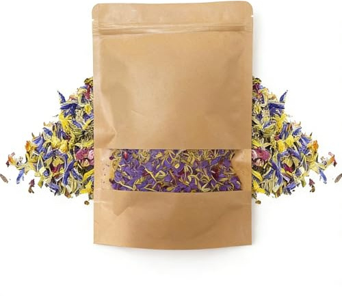 25g essbare Blüten Mischung zum Dekorieren - Mit Rosenblättern, Ringelblumen, Lavendel & Kornblumen für Kuchen, Cocktails, Salate - Lebensmittelechte essbare Blumen