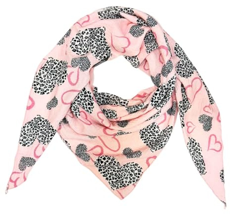 Love Herz Leopard Dreieck Schal aus 100% Baumwolle Frühling Unisex Uni Fashion Stola Tuch Übergangszeit Italy Sommer Strickschal Strick Tuch Heart Leo Happy