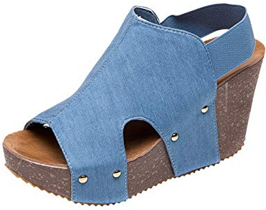 Uwdiohq Take Retro Handmade Fashion Heel High Shoes Big Women'S Mouth Fish Sandalias Alpargatas Blancas Mujer (Blue, 38) Rehabilitacion Negras De Cuero Senderismo White Sandals For Women