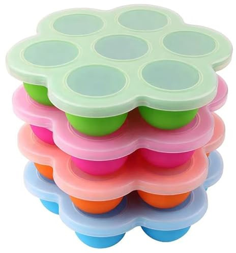 4er-Pack Gefrierschalen for Babynahrung Mit Deckel, Silikon-Gefrierschale Mit 7 Mulden for Einfrieren Und Aufbewahren Von Muttermilch, Eiswürfeln Und Fruchtpürees