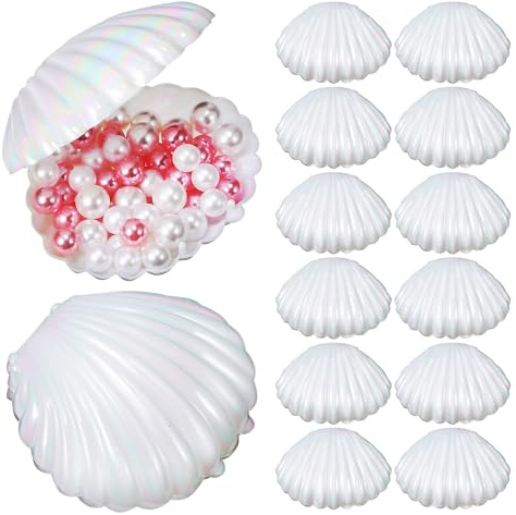 TOKIDNY Ornement en Coquillages Blanc en Plastique pour Décoration de Bureau, Boîte de Rangement Perles de Coquillage, 15 Pièces pour Présentation Bijoux et Accessoires
