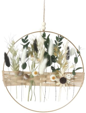 Trockenblumen Türkranz Trockenblumenkranz Deko Hängend 25 * 25cm | Dekokranz für Haustür,Fenster,Wohnzimmer und Hochzeit,Ganzjährig Dekokranz