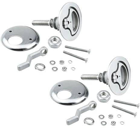 Spolning drag marin åtkomstspärr metall rund platta gängad låsarm paket med 2 för båtförvaring fack lock däckpanel ersättning hårdvara båt dragspärr däck panel marin åtkomst skydd spolning