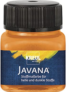 KREUL 90958 - Javana Stoffmalfarbe für helle und dunkle Stoffe, 20 ml Glas orange, brillante Farbe auf Wasserbasis, pastoser Charakter, zum Stempeln und Schablonieren, nach Fixierung waschecht