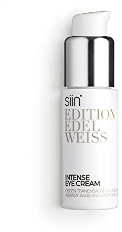 siin Intense Eye Cream, gegen Augenfalten, Augenringe und Tränensäcke, intensiv feuchtigkeitsversorgend, verlangsamt den Alterungsprozess der Haut, mit Edelweiss, Hyaluronsäure, Argireline