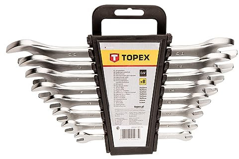 TOPEX Doppel-Maulschlüssel-Satz - Doppelmaulschlüssel Satz - Maulschlüssel-Set metrisch - metrisch für die Reparatur in sehr engen Räumen - Chrom-Vanadium-Stahl Silber – 6-22 mm – 8-tlg.